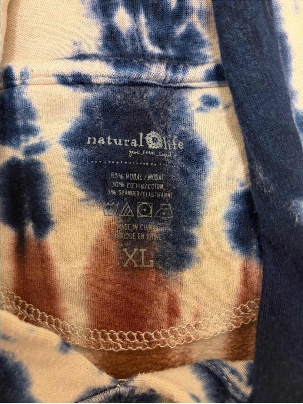 NATURAL LIFE Tie-Dye Hoodie sweatshirt boho in Navy, Rust & White XL - Picture 3 of 3